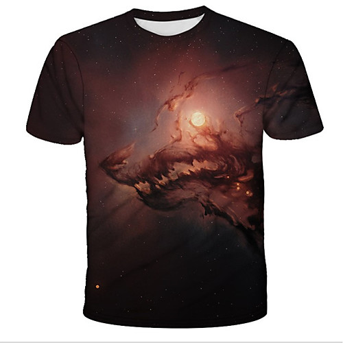 

Men's Daily Holiday Street chic / Exaggerated T-shirt - 3D / Tie Dye / Animal Wolf, Print Rainbow