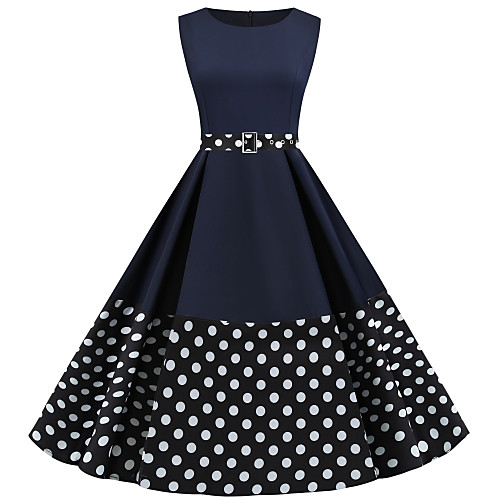 

Women's Black Dress Vintage Style Street chic Daily Going out Sheath Swing Polka Dot Solid Color Lace Basic S M