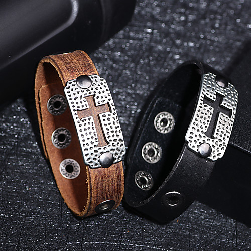 

Vintage Bracelet Leather Bracelet Bracelet Rivet Cross Punk European Trendy Rock Steampunk Leather Bracelet Jewelry Brown / Black For Halloween Party Evening Sport Birthday Festival