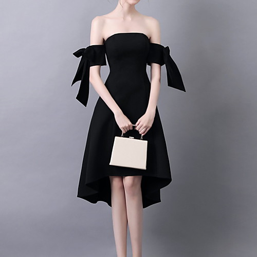 

A-Line Off Shoulder Knee Length Polyester Elegant / Little Black Dress Homecoming / Cocktail Party Dress with Bow(s) 2020