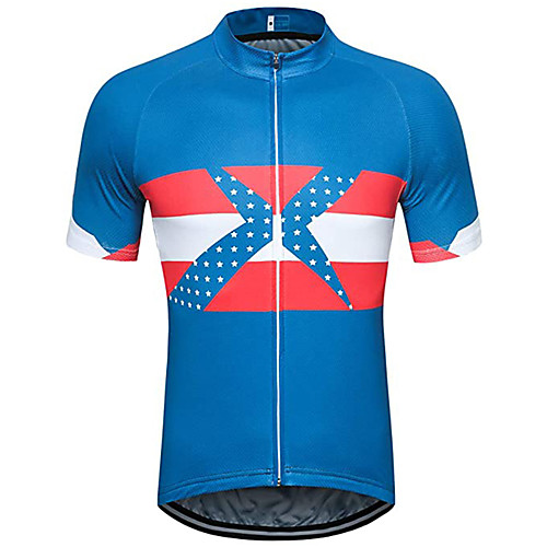 

21Grams Men's Short Sleeve Cycling Jersey Blue Bike Jersey Top Mountain Bike MTB Road Bike Cycling UV Resistant Breathable Quick Dry Sports Clothing Apparel / Stretchy