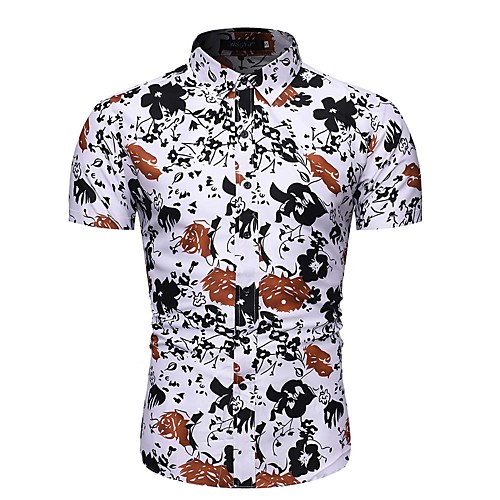 

Men's Daily Work Basic / Elegant Shirt - Floral / Geometric Orange