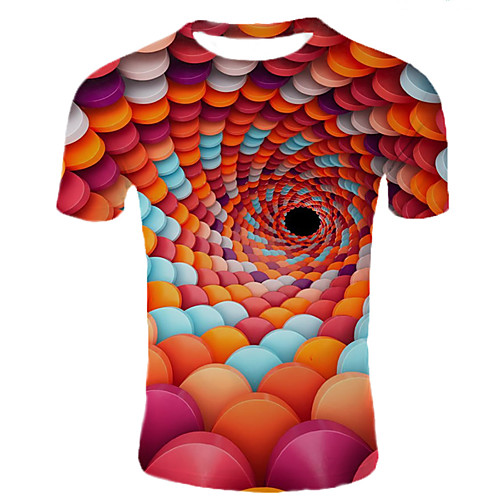 

Men's Daily Street chic T-shirt - Color Block / 3D / Visual Deception Print Red