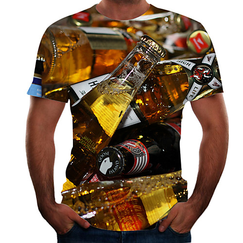 

Men's Going out Weekend Basic T-shirt - Color Block / 3D / Beer Rainbow