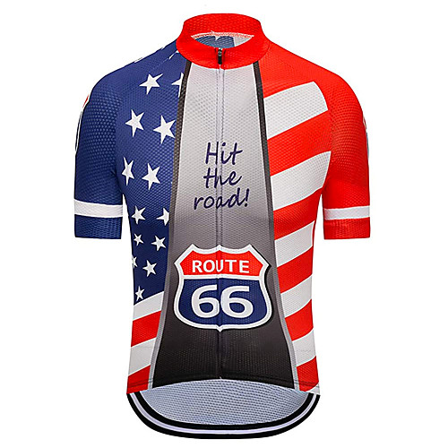 

21Grams Men's Short Sleeve Cycling Jersey 100% Polyester RedBlue American / USA Stars National Flag Bike Jersey Top Mountain Bike MTB Road Bike Cycling UV Resistant Breathable Quick Dry Sports