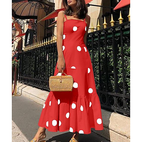 

Women's Red Blue Dress Sheath Polka Dot S M