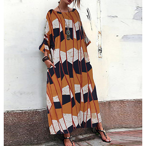 

Women's Maxi Tunic Dress - 3/4 Length Sleeve Print Yellow Rainbow S M L XL XXL XXXL XXXXL XXXXXL / Cotton