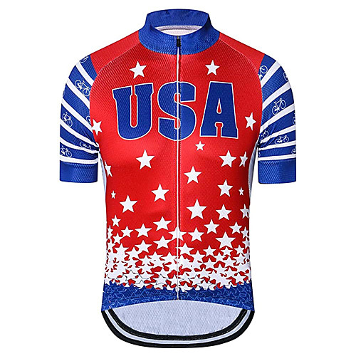 

21Grams Men's Short Sleeve Cycling Jersey RedBlue American / USA Stars National Flag Bike Jersey Top Mountain Bike MTB Road Bike Cycling UV Resistant Breathable Quick Dry Sports Clothing Apparel