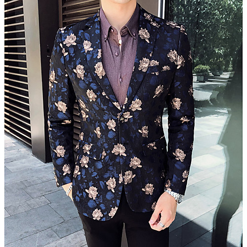 

Men's Blazer Notch Lapel Polyester Blue