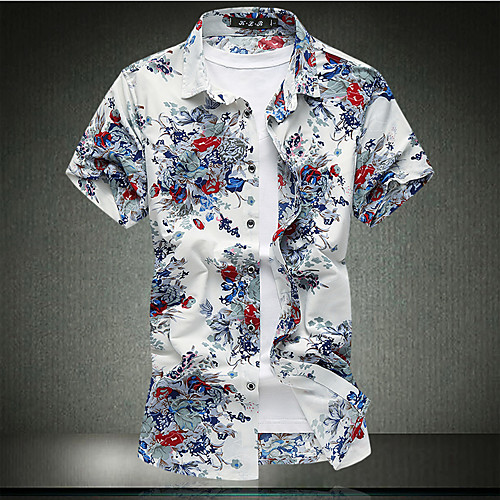 

Men's Going out Weekend Business / Tropical Shirt - Geometric Print White