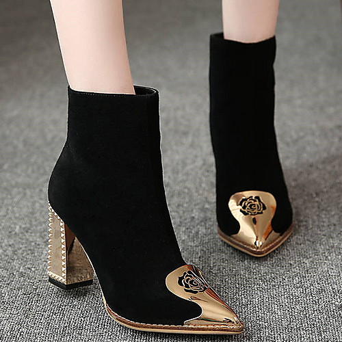 

Women's Boots Chunky Heel Round Toe PU Mid-Calf Boots Spring & Fall Black