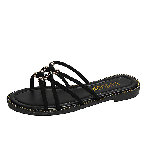

Women's Slippers & Flip-Flops 2020 Flat Heel Open Toe PU Classic / Minimalism Spring & Fall / Spring & Summer Black / Beige