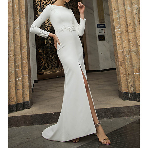 

Mermaid / Trumpet Off Shoulder Short / Mini Polyester Long Sleeve Country Plus Size Wedding Dresses with Appliques / Split Front 2020