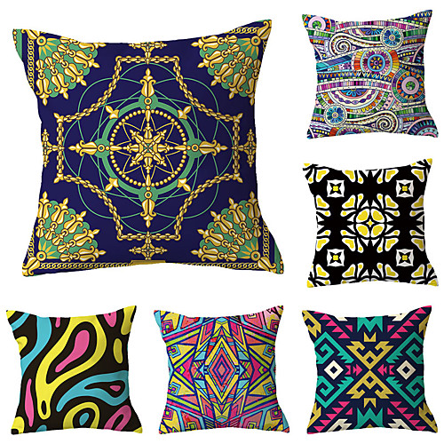 

6 pcs Polyester Pillow Cover, Art Deco Floral Print Simple Classic Square Traditional Classic