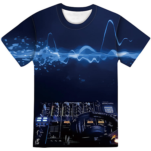 

Men's Daily Going out Street chic / Exaggerated T-shirt - Color Block / 3D / Abstract Blue