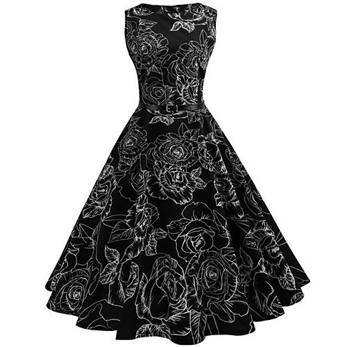 

Women's Black Dress Vintage Style Active Party Daily Swing Floral Print Patchwork Print S M