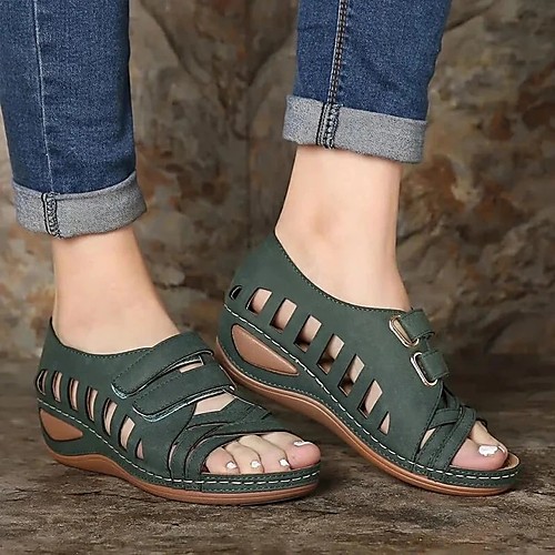 

Women's Sandals 2020 Wedge Heel Open Toe PU Casual / Basic Spring & Fall / Spring & Summer Dark Brown / Light Green / Dark Green