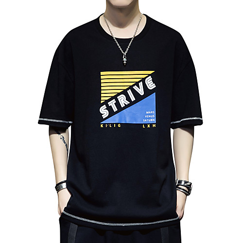 

Men's Color Block Graphic T-shirt - Cotton Daily Round Neck White / Black / Yellow / Short Sleeve