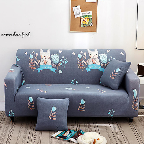 

Grey Cartoon Elk Print Dustproof All-powerful Slipcovers Stretch Sofa Cover Super Soft Fabric Couch Cover with One Free Pillow Case