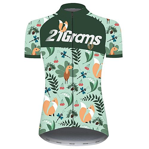 

21Grams Women's Short Sleeve Cycling Jersey Green Floral Botanical Bike Jersey Top Mountain Bike MTB Road Bike Cycling UV Resistant Breathable Quick Dry Sports Clothing Apparel / Stretchy