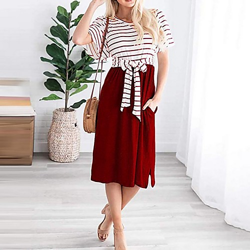 

Women's Red Green Dress A Line Striped S M