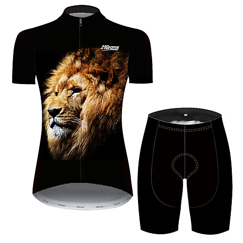 

21Grams Women's Short Sleeve Cycling Jersey with Shorts Black / Yellow Animal Lion Bike Clothing Suit Breathable Quick Dry Ultraviolet Resistant Sweat-wicking Sports Animal Mountain Bike MTB Road
