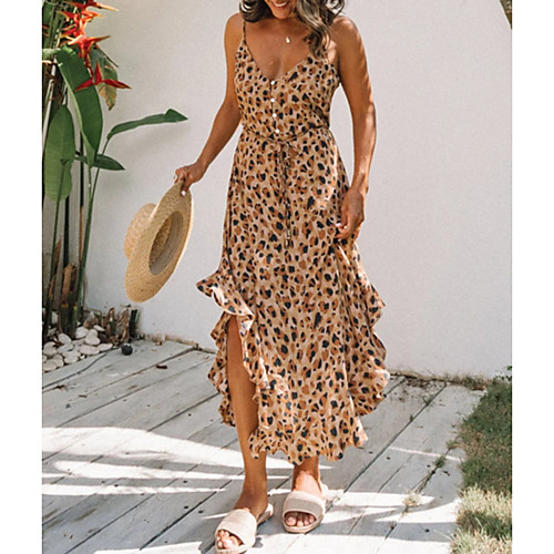 

Women's Maxi Sheath Dress - Sleeveless Print Strap Elegant Yellow S M L XL