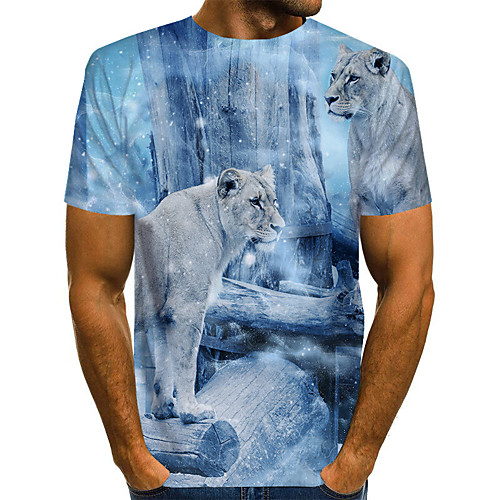 

Men's Daily Basic T-shirt - Color Block / 3D Print Light Blue