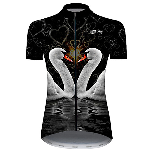 

21Grams Women's Short Sleeve Cycling Jersey Black / White Heart Animal Swan Bike Jersey Top Mountain Bike MTB Road Bike Cycling UV Resistant Breathable Quick Dry Sports Clothing Apparel / Stretchy