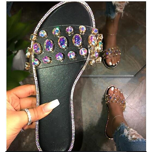 

Women's Slippers & Flip-Flops 2020 Flat Heel Open Toe Rhinestone / Beading PU Classic / Casual Spring & Fall / Spring & Summer Green / Blue / Fuchsia / Black / Wedding / Party & Evening