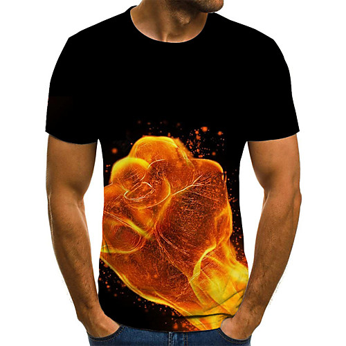

Men's Daily Going out Street chic / Exaggerated T-shirt - Geometric / 3D / Graphic Pleated / Print Rainbow