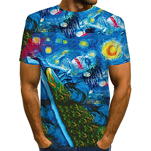 

Men's Daily Weekend Basic / Exaggerated T-shirt - Color Block / Rainbow / Abstract Print Rainbow