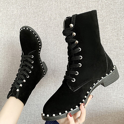 

Women's Boots Chunky Heel Round Toe PU Mid-Calf Boots Winter Black