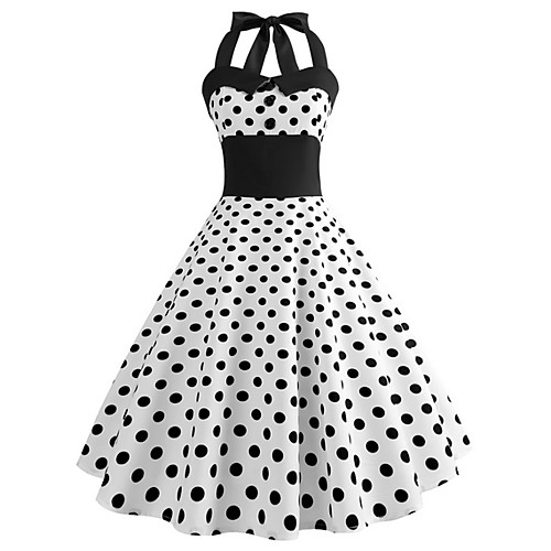 

Women's 2020 White Dress Street chic Summer A Line Polka Dot S M