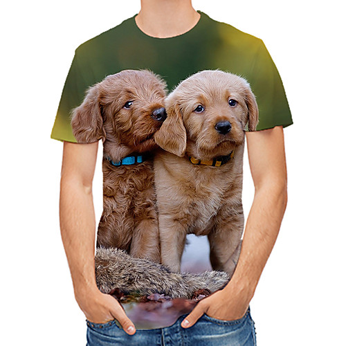 

Men's Daily Club Rock / Street chic T-shirt - Color Block / 3D / Animal Dog / Fantastic Beasts, Print Brown