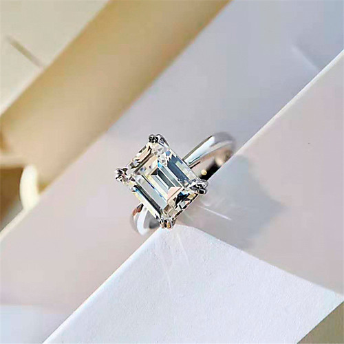 

3 carat Synthetic Diamond Ring Silver For Women's Square Cut Ladies Luxury Elegant Bridal Wedding Party Evening Formal High Quality Big 1pc