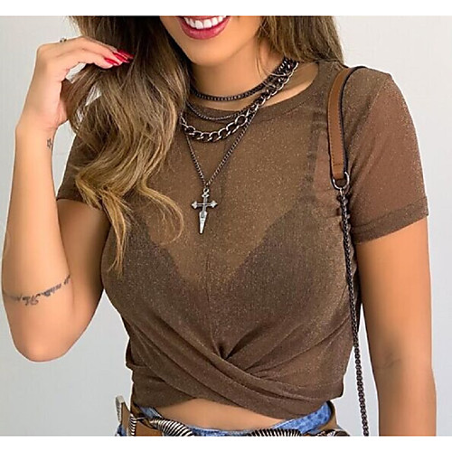 

Women's Solid Colored Criss Cross T-shirt Sexy Street chic Daily Club Wine / Black / Khaki / Navy Blue
