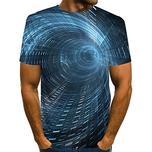 

Men's Daily Going out Basic / Street chic T-shirt - Geometric / 3D / Visual Deception Print Light Blue