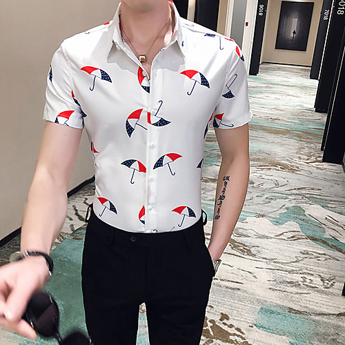 

Men's Daily Going out Basic / Elegant Shirt - 3D / Solid Colored White
