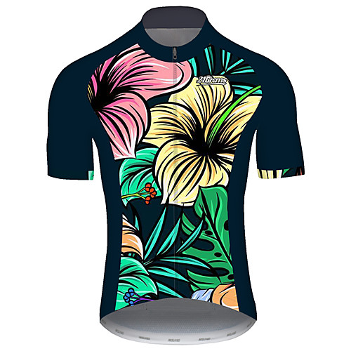 

21Grams Men's Short Sleeve Cycling Jersey Black / Green Tropical Flowers Bike Jersey Top Mountain Bike MTB Road Bike Cycling UV Resistant Breathable Quick Dry Sports Clothing Apparel / Stretchy