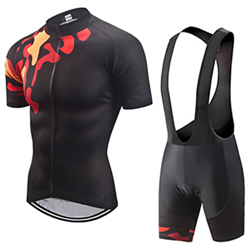 

21Grams Men's Short Sleeve Cycling Jersey with Bib Shorts Black Geometic Bike Clothing Suit UV Resistant Breathable 3D Pad Quick Dry Sweat-wicking Sports Solid Color Mountain Bike MTB Road Bike