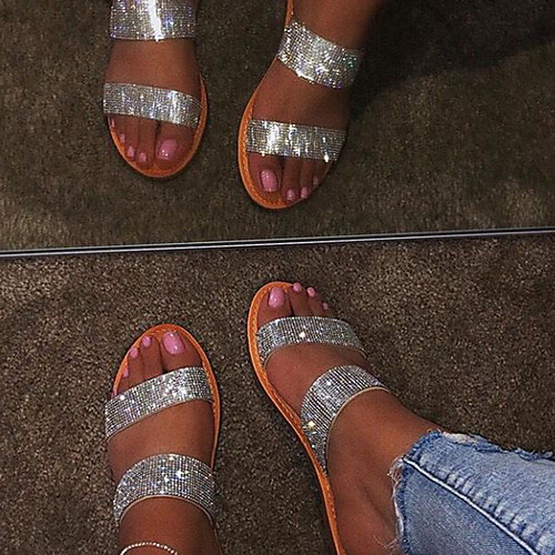 

Women's Sandals Flat Heel Open Toe PU Summer Pink / White