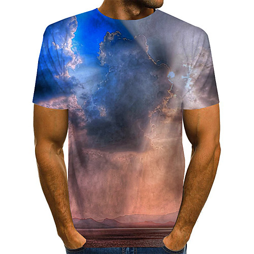 

Men's Daily Weekend Basic / Exaggerated T-shirt - Color Block / Rainbow / Abstract Print Blue