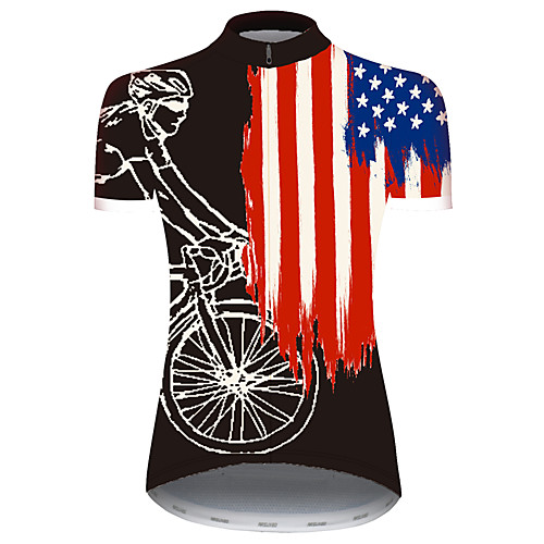 

21Grams Women's Short Sleeve Cycling Jersey 100% Polyester Black / Red American / USA National Flag Bike Jersey Top Mountain Bike MTB Road Bike Cycling UV Resistant Breathable Quick Dry Sports
