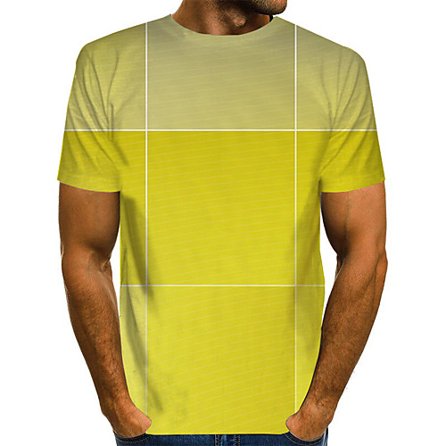 

Men's Daily Holiday Street chic / Exaggerated T-shirt - Color Block / 3D / Abstract Print Yellow