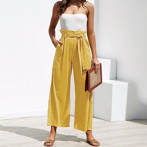 

Women's Basic Wide Leg Pants - Solid Colored Wine Yellow Orange S M L
