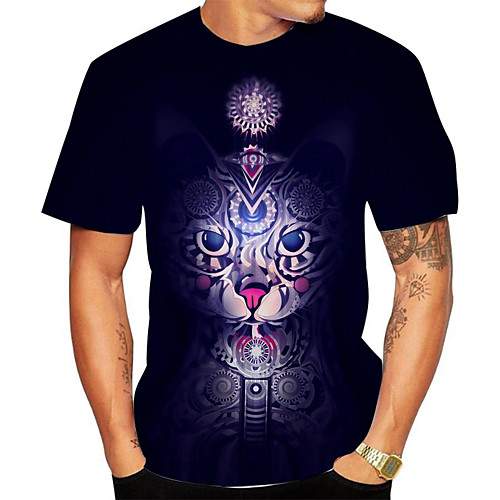 

Men's Plus Size 3D Animal Tiger Print T-shirt Basic Daily Going out Round Neck Lavender / Short Sleeve