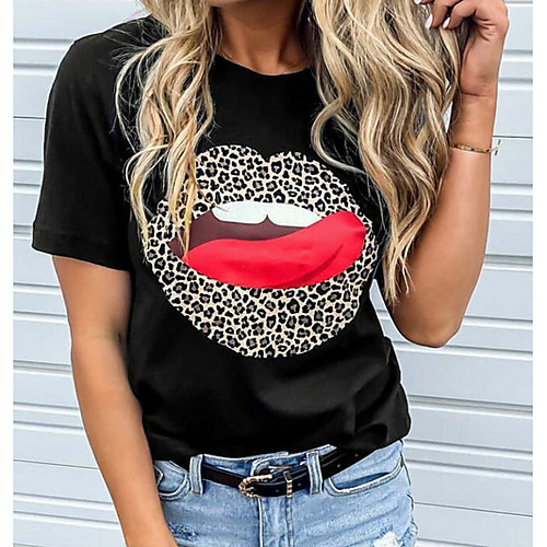 

Women's Daily Cotton T-shirt - Geometric Print Black