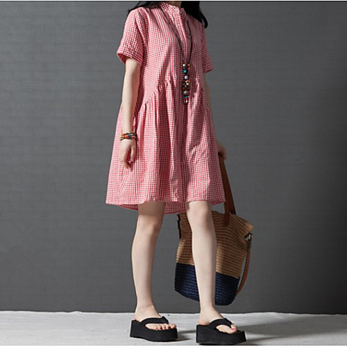 

Women's Red Blue Dress Shift Plaid M L