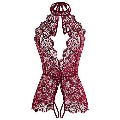 

Women's Lace / Backless / Cut Out Bodysuits Nightwear Solid Colored Wine Purple Blue S M L